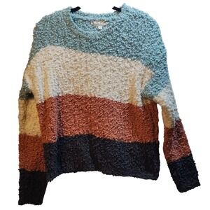 Pink Rose Sweater Womens‎ Large Color Block Popcorn Knit Blue Brown Pullover
